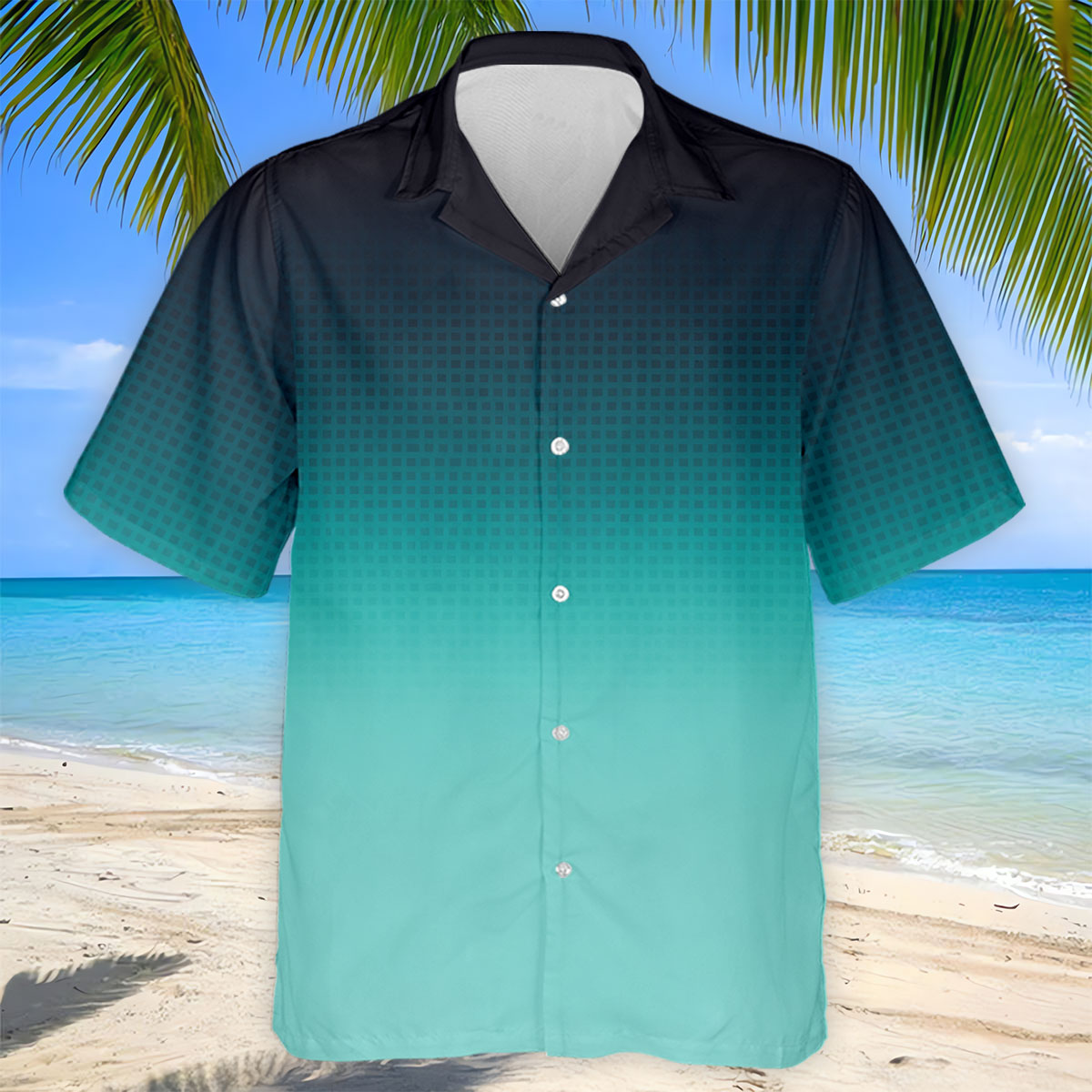 Turquoise Gradient Hawaiian Golf Shirt, Golf Tops For Men, Polo Shirtor Men