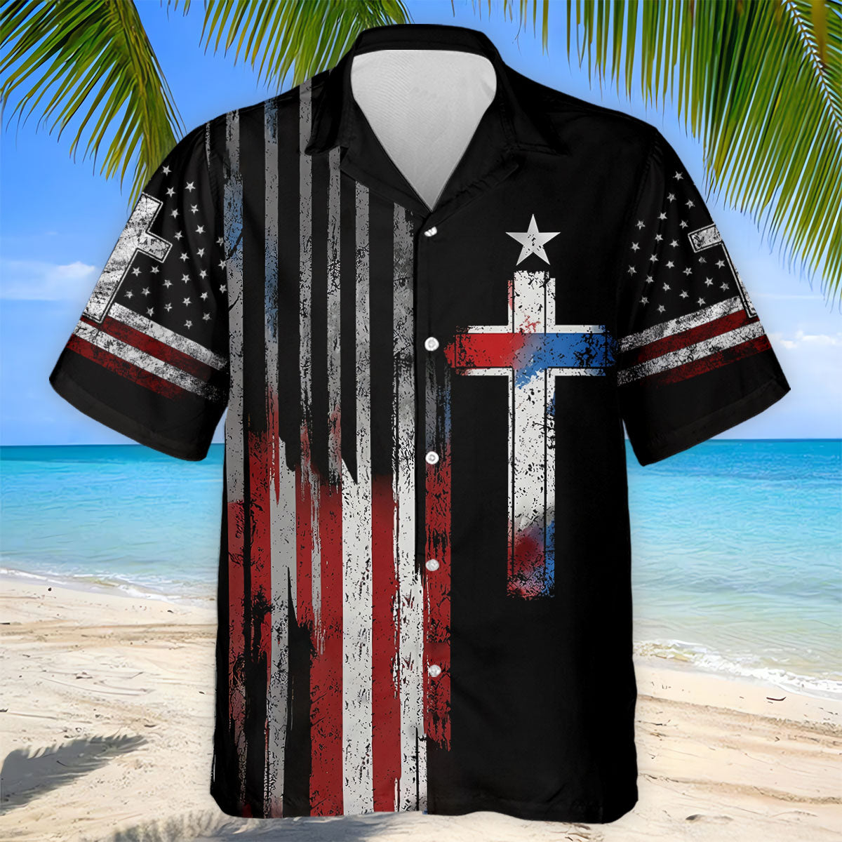 Faith Cross US Flag Golf Shirt, 250 Years Retro Golf Shirt, Patriotic 4th Of July Polo Shirt Men