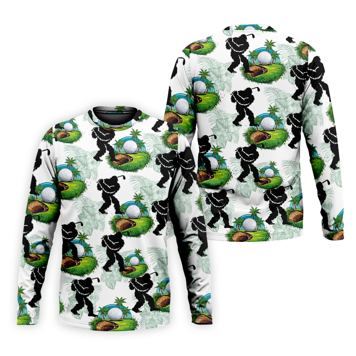 Tropical Golf Cart Bigfoot Golf Shirt, Funny Bigfoot Mens Golf Polo Shirt Cool Golf Gifts, Golfing Apparel