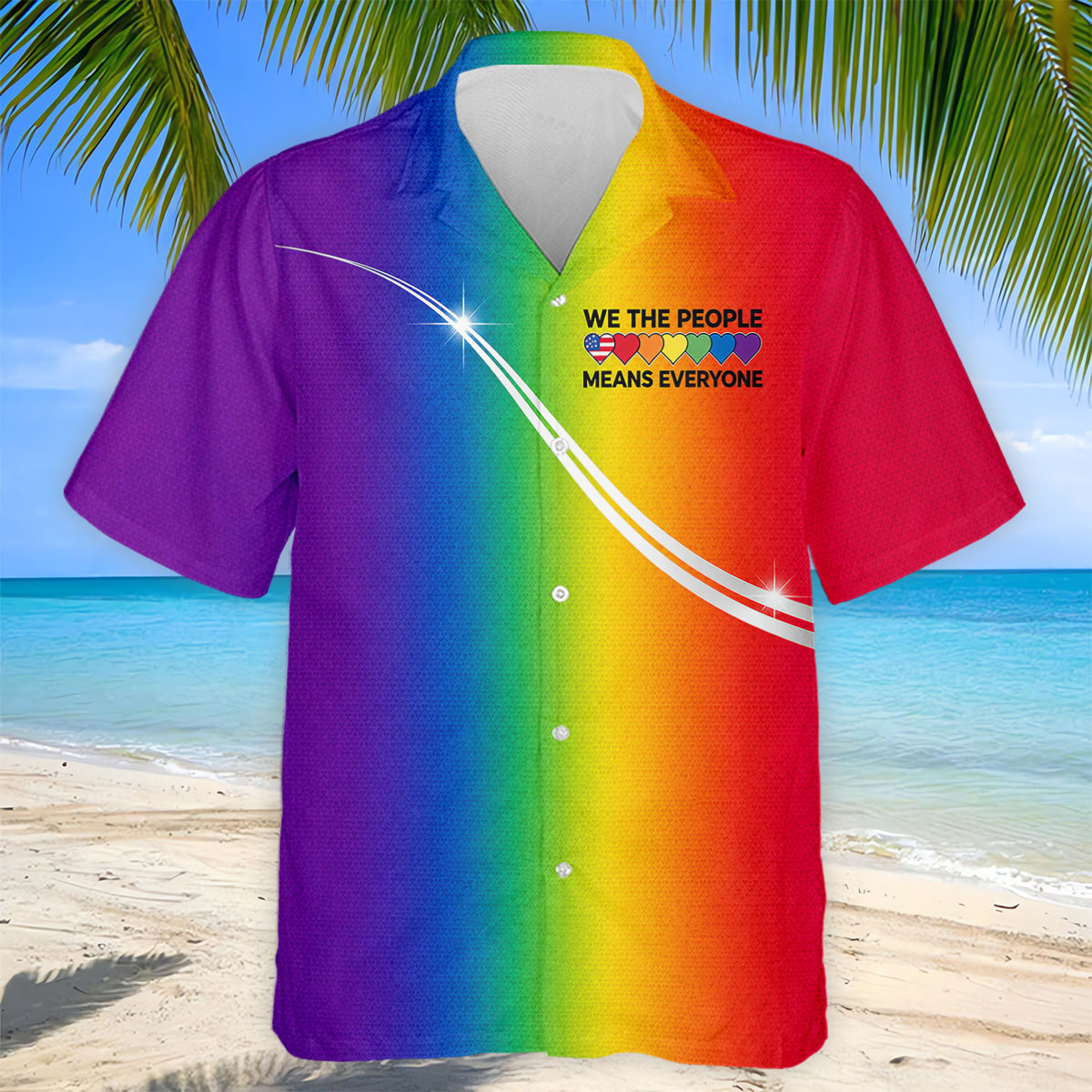 We The People Means Everyone LGBT Rainbow Gradient Golf Tops For Men, Pride Month Golf Shirts For Men