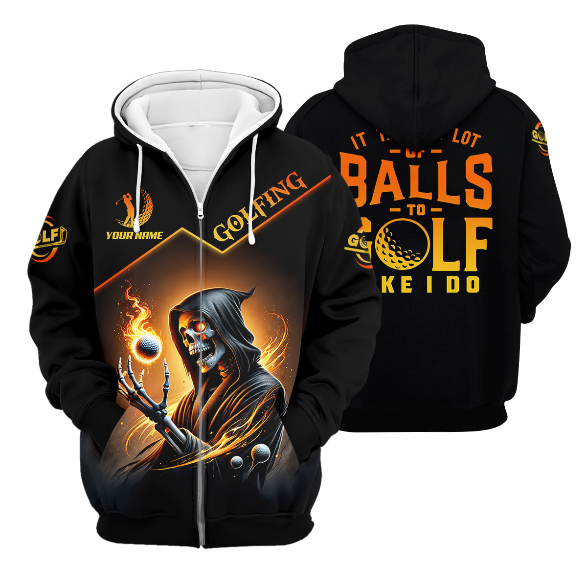 It Takes A Lot Of Golf Balls To Golf Like I Do Golden Fire Custom Men's Golf Polo ShirtDad Golf Gifts