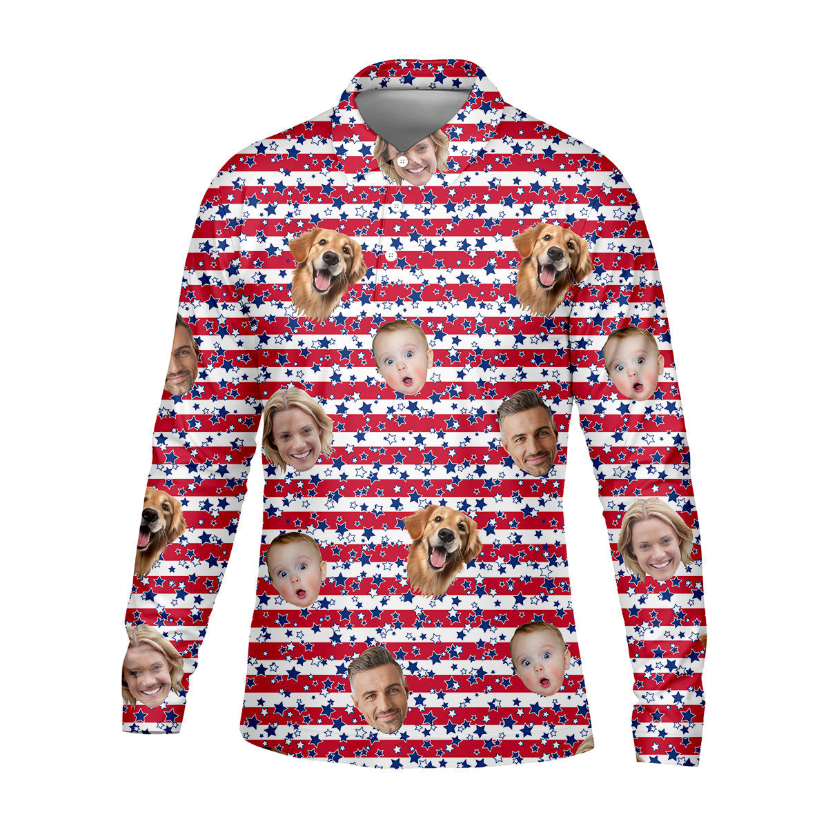 American Flag Golf Shirts, Custom Shirts With Faces, Men's Golf Polo ShirtMen's 4th Of July Shirts