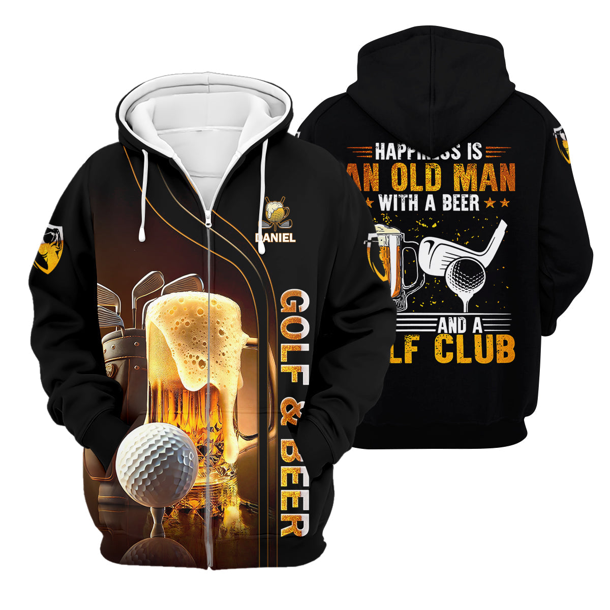 Happiness Is An Old Man With A Beer And A Golf Club Custom Funny Golf Polo ShirtDad Golf Gifts