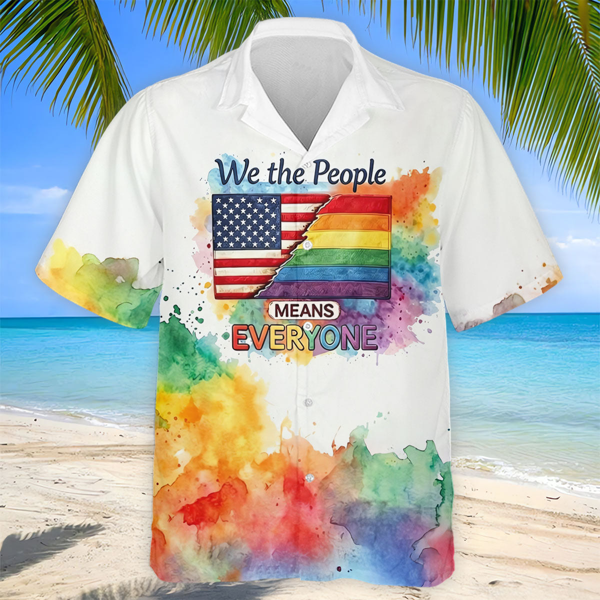 We The People Means Everyone Water Color Print Golf Shirt, LGBTQ Month Polo Shirt Men