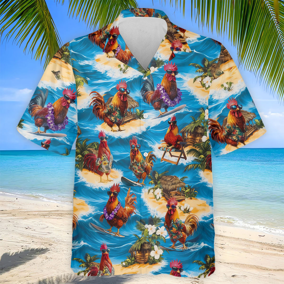 Cool Rooster Beach Vacation Hawaiian Golf Shirt, Mens Golf Polo, Printed Golf Shirts