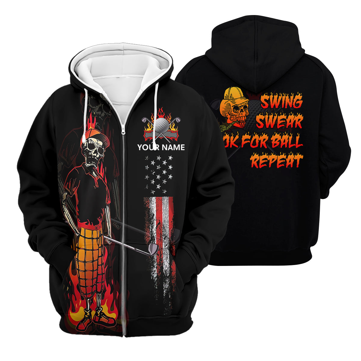 Custom Flaming Skeleton Men's Golf Polo Shirtens Golf Gift, Funny Golf Shirt