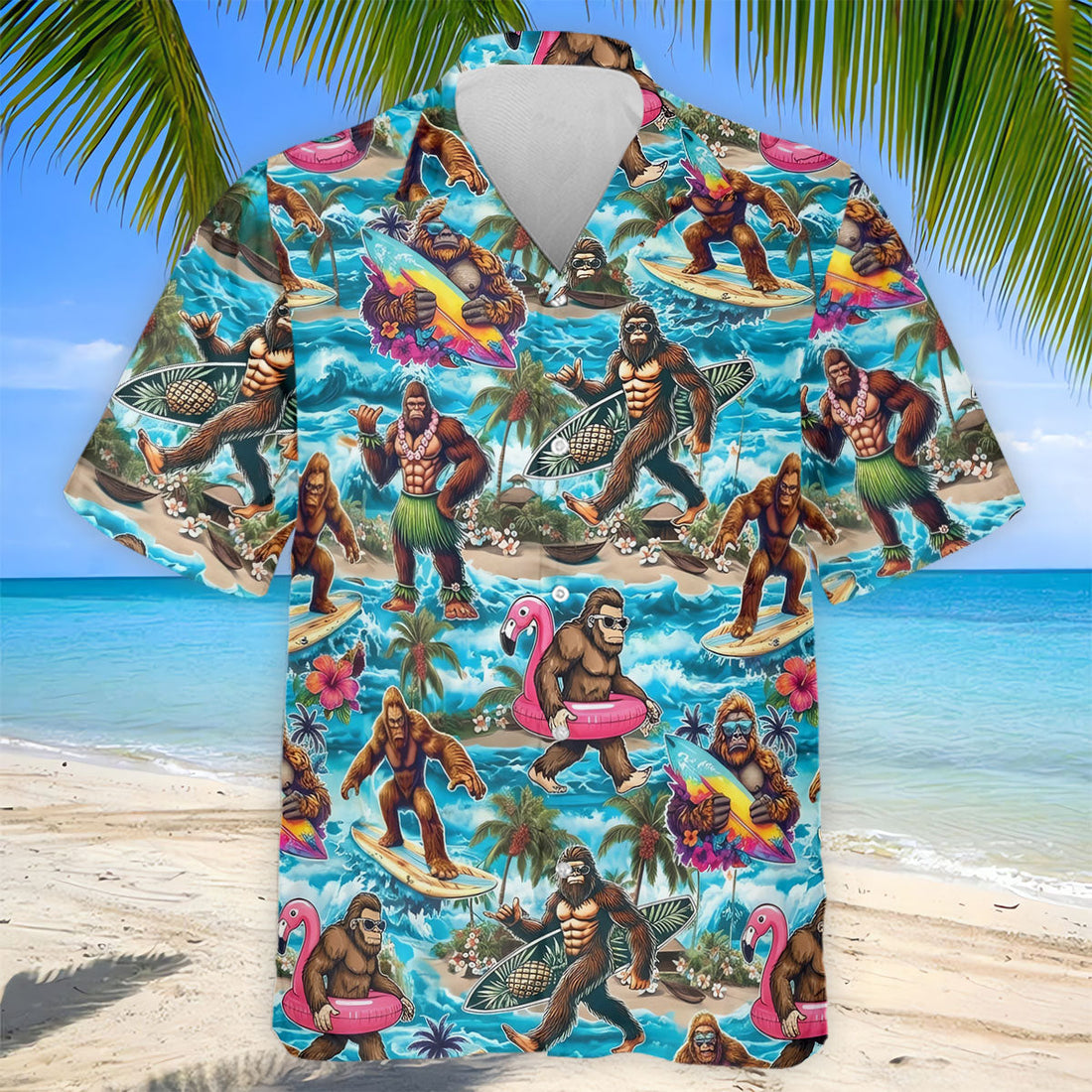 Funny Bigfoot Hawaiian Golf Shirt, Beach Theme Men's Golf Shirt, Polo Shirts For Men