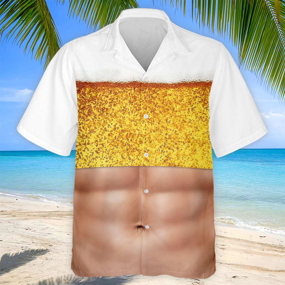 Bubbly Beer Foam Faux Abs Sleeveless Crop Golf Shirt, Printed Golf Shirts, Mens Golf Apparel