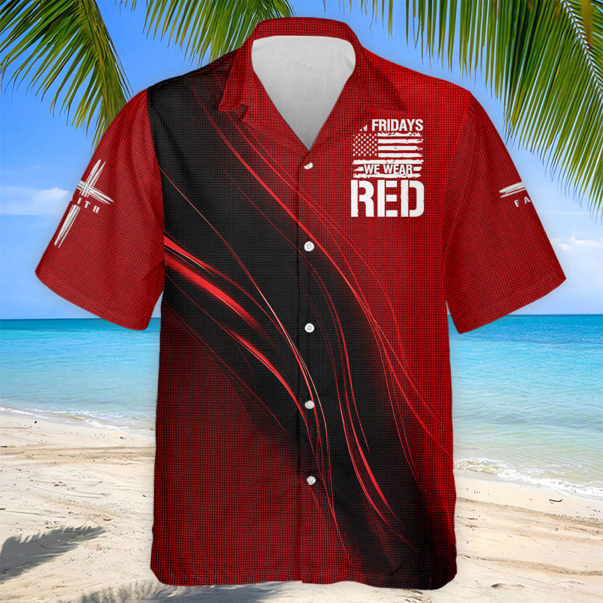 On Friday We Wear Red Faith Cross Red Black Gradient Patriotic Golf Shirt, 250 Years Polo Shirt Men