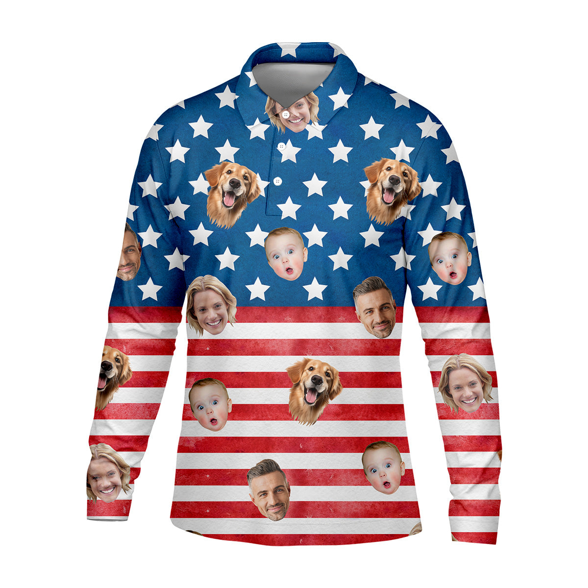 4th Of July Golf Polo, Custom Shirts With Faces, Men's Golf Polo ShirtFunny Fourth Of July Shirts