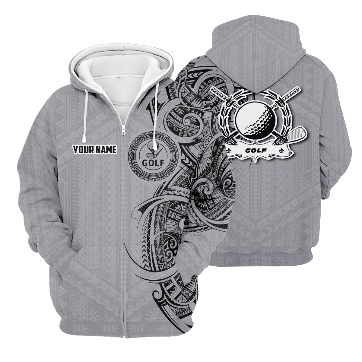 Strike Grey Tribal Tattoo Custom Men's Golf Polo ShirtFunny Golf Shirt, Dad Golf Gift
