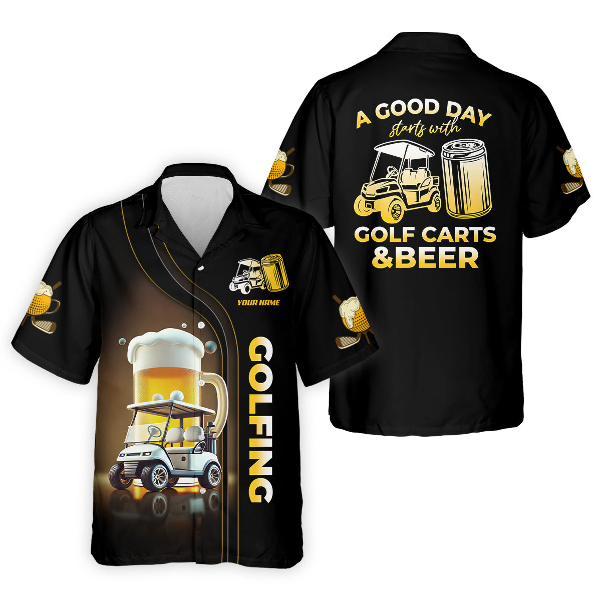 A Good Day Starts With Golf Carts And Beer Custom Men's Golf Polo ShirtFunny Golf Shirt, Dad Golf Gift