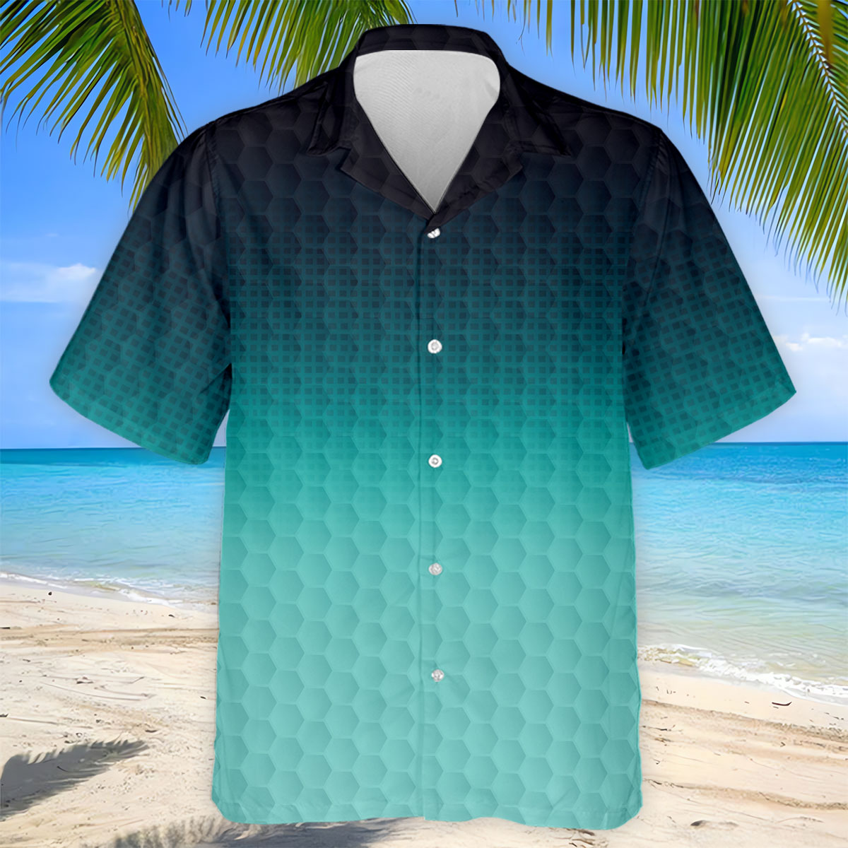 Turquoise Gradient Golf Ball Pattern Hawaiian Golf Shirt, Golf Shirts For Men