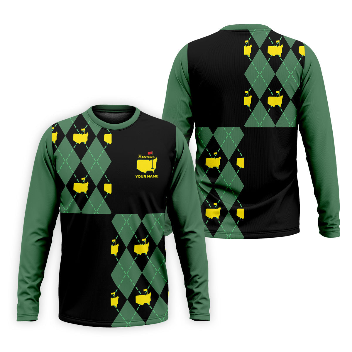 Green and Black Argyle Golf Shirt, Mens Golf Polo Shirt Cool Golf Gifts, Golfing Apparel