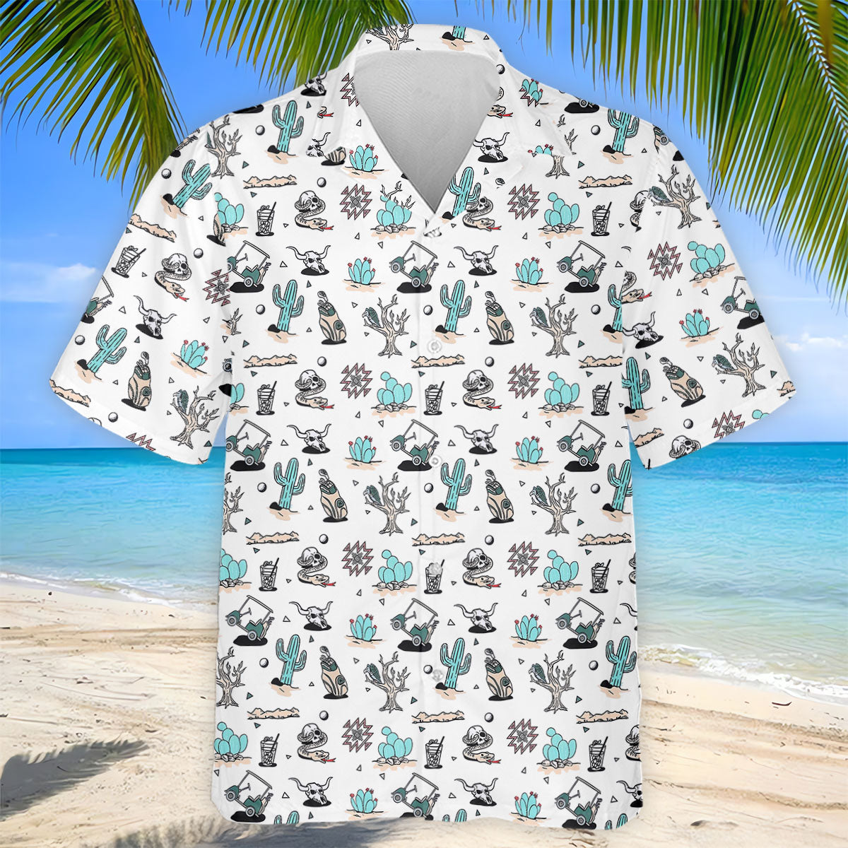 White Desert Golf Pattern Golf Polo Shirt, Golf Polo Shirts For Men, Hawaiian Golf Shirt