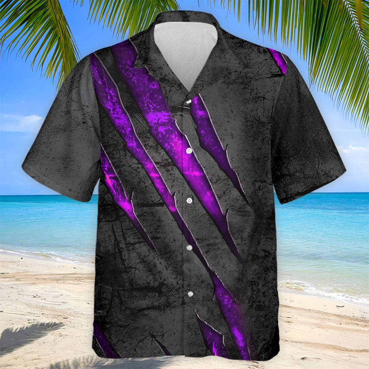 Purple Claw Marks Hawaiian Golf Shirt, Scratch Print Men's Golf Shirt, Polo Shirts For Men