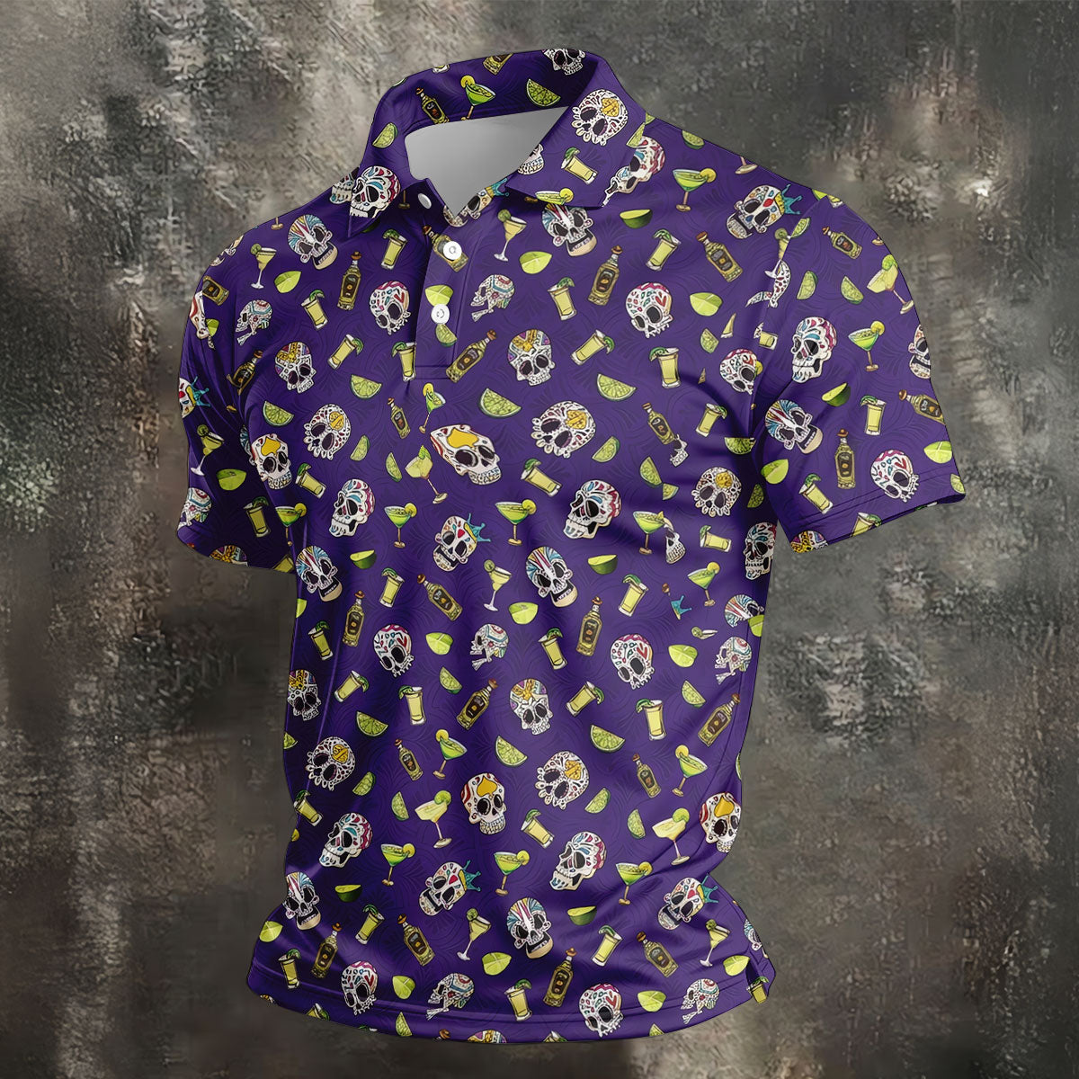 Decorated Sugar Skulls Cinco De Mayo Celebration Fiesta Themed The Purple Haze Golf Shirts For Men