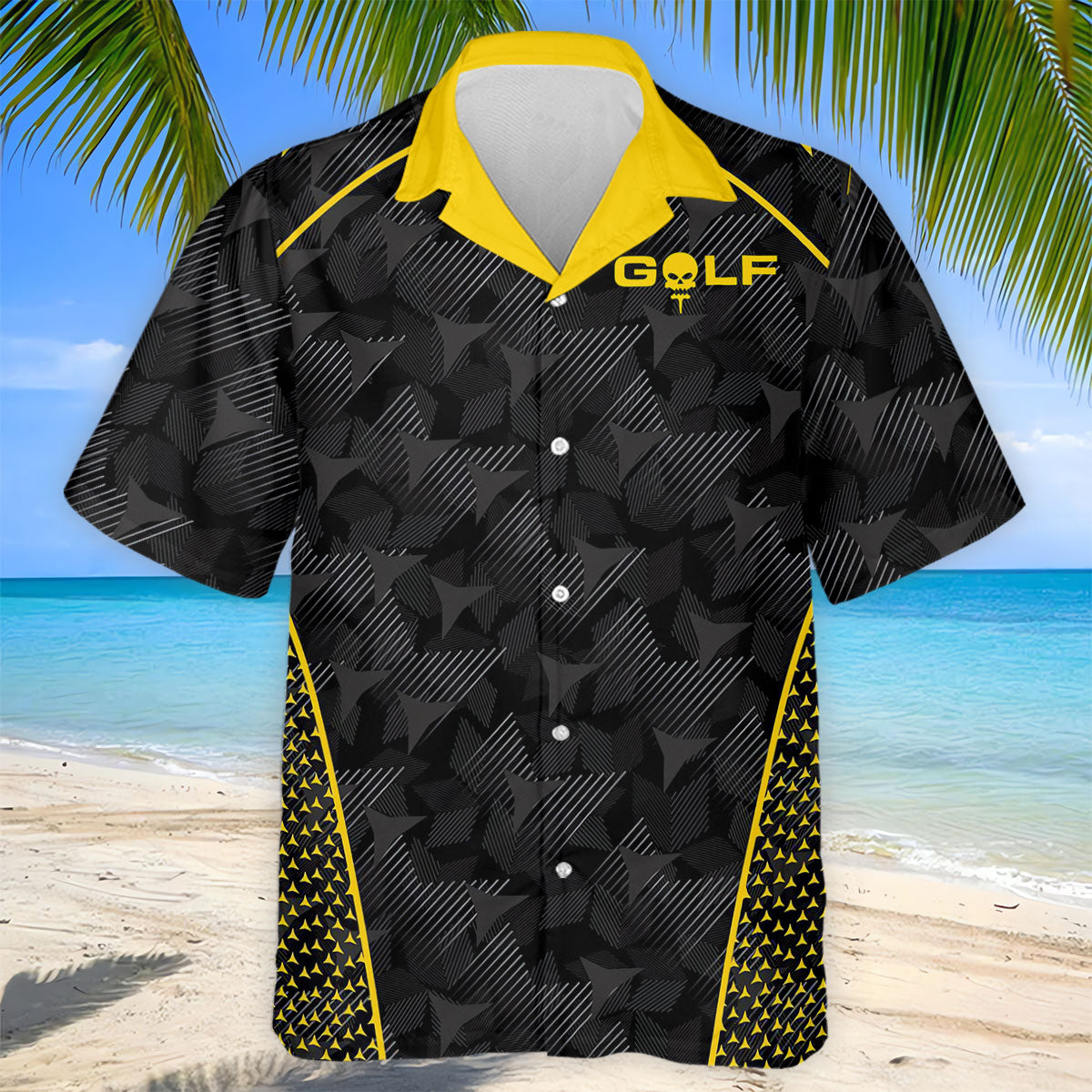 Abstract Triangle Black Yellow Golf Tops For Men, Father's Day Golf Gift, Polo Shirtor Men