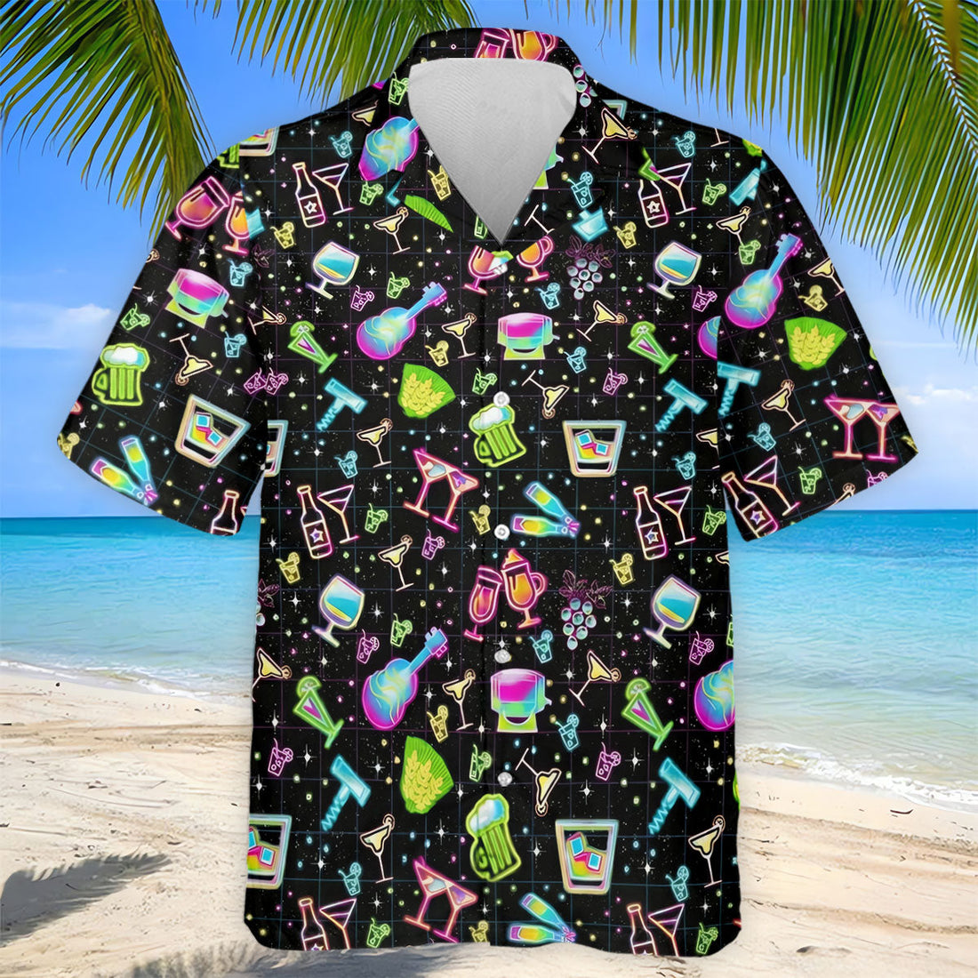 Neon Cocktail Party Pattern Design Hawaiian Golf Shirt, Golf Shirts For Men, Polo Shirts For Men