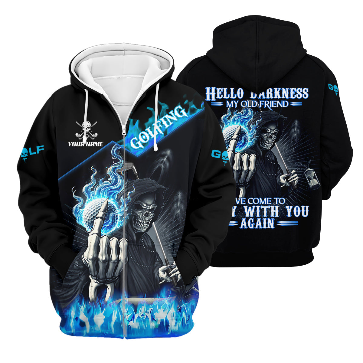 Hello Darkness My Old Friend Custom Men's Golf Polo ShirtHilarious Golf Shirt, Skeleton Golf Shirt