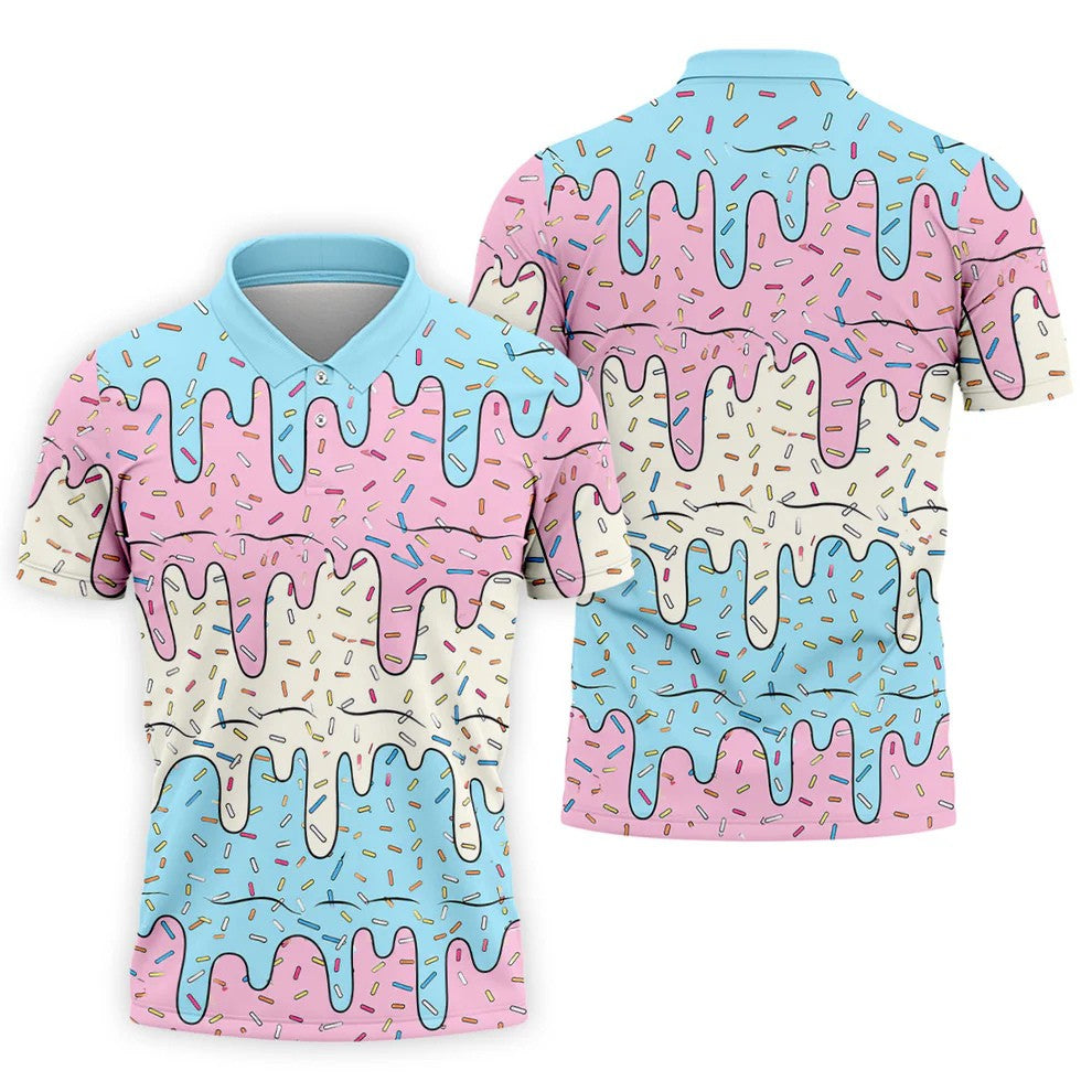 Ice Cream Drip Hawaiian Golf Shirt, Summer Sweets Men's Golf Shirt, Polo Shirts For Men