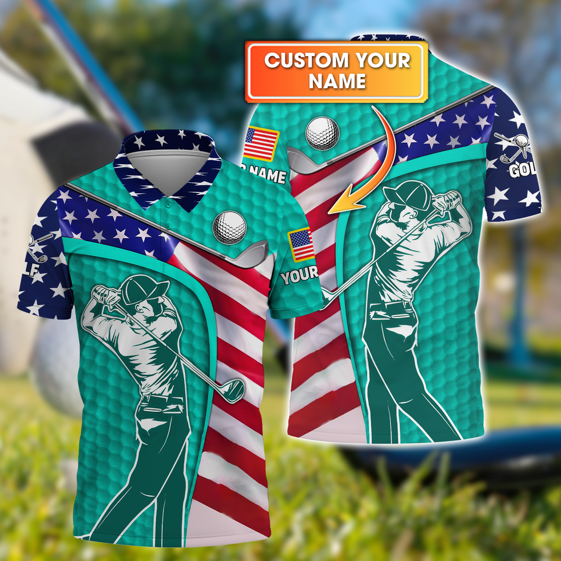 Cyan Custom Men's Golf Polo ShirtGolfing Apparel, Mens Golf Gift