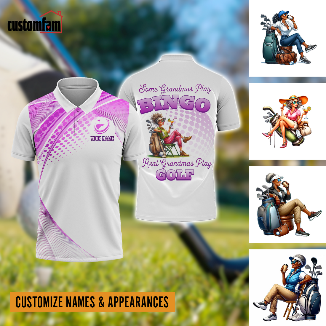 Some Grandmas Play Bingo Real Grandmas Play Golf Custom Men's Golf Polo ShirtGolfing Apparel, Gift For Golfers