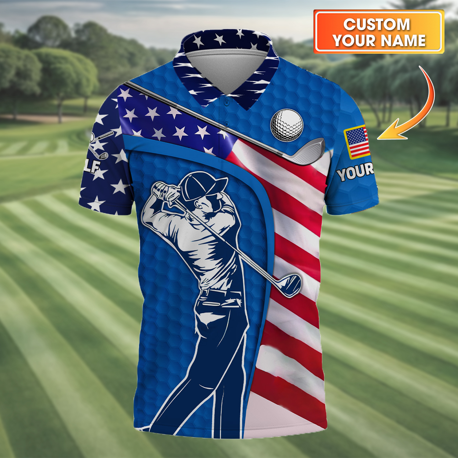 Blue Custom Men's Golf Polo ShirtGolfing Apparel, Mens Golf Gift