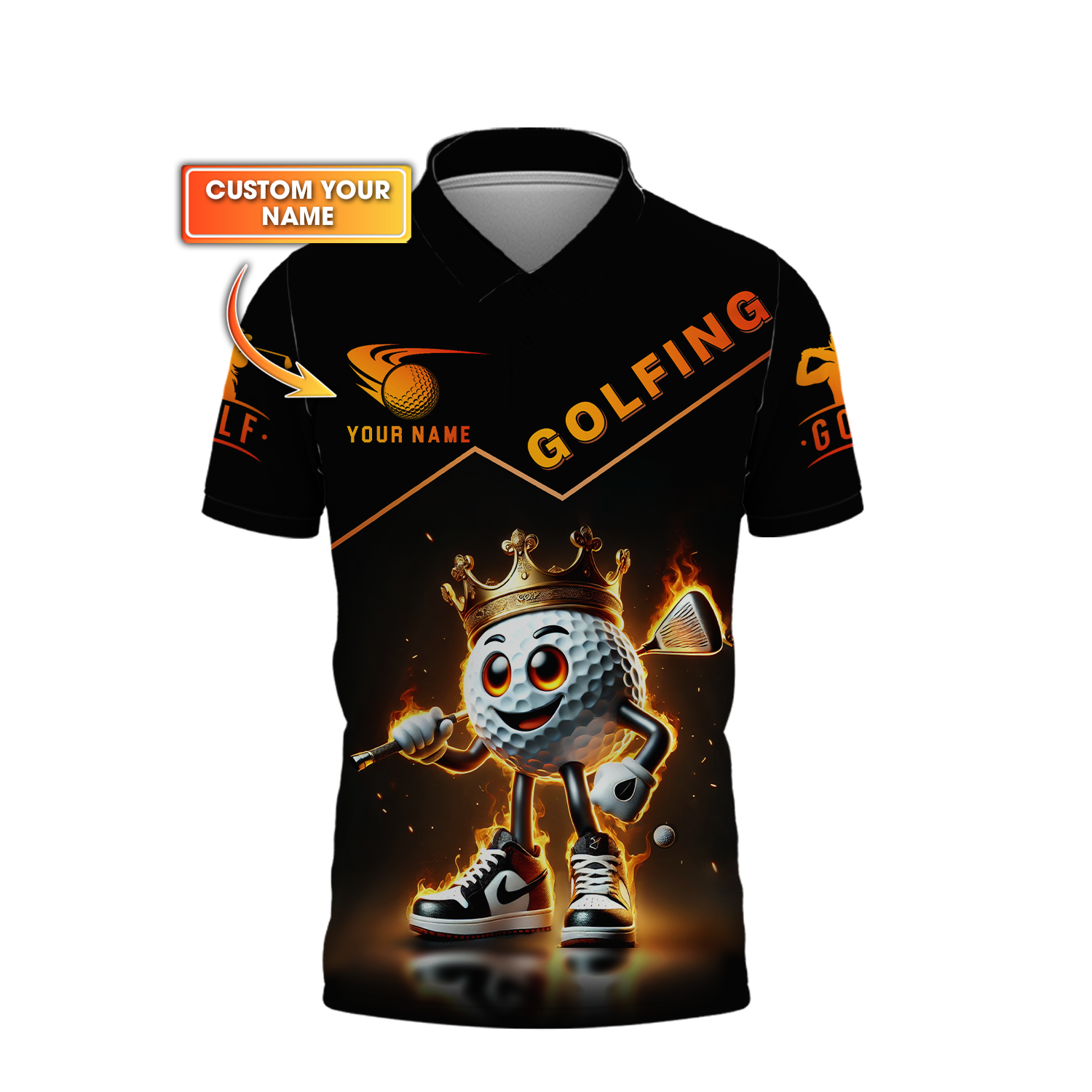 Custom Golf King Fire, Men's Golf Polo Shirt Name, Golfing Apparel, Gift For Golfers