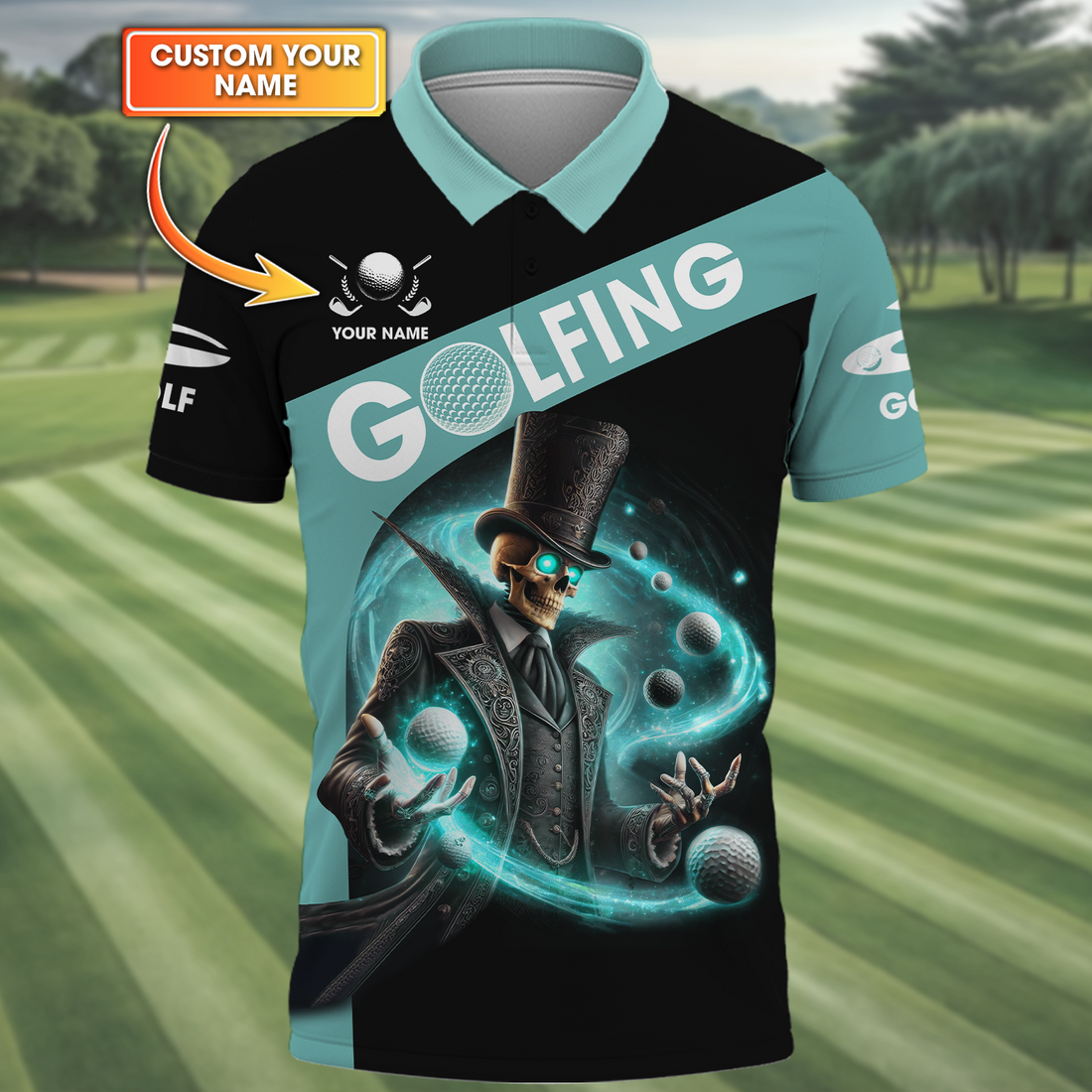 Skeleton Golf Custom Men's Golf Polo ShirtGolfing Apparel, Skull Golf Shirt, Gift For Golfers