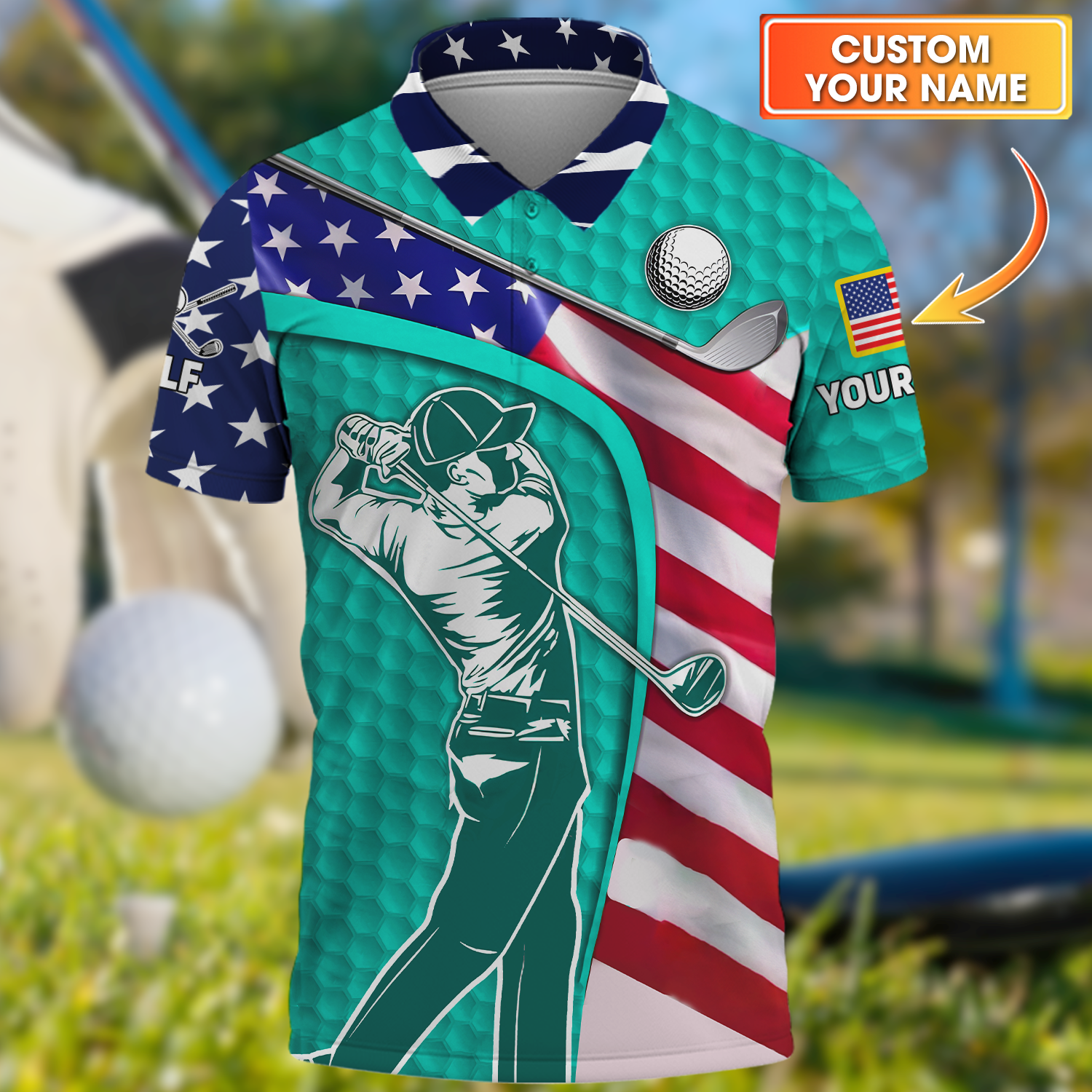 Cyan Custom Men's Golf Polo ShirtGolfing Apparel, Mens Golf Gift