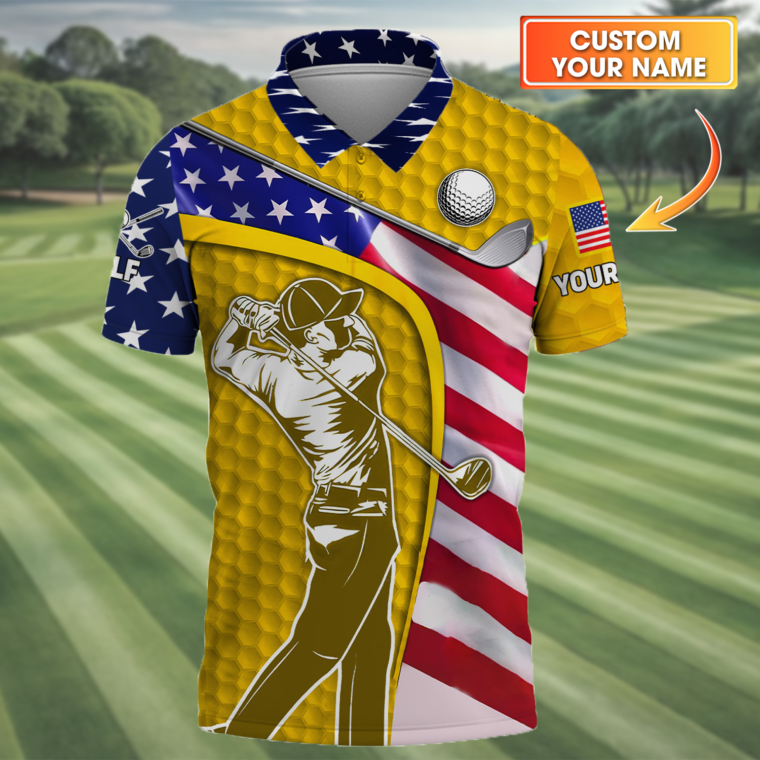 Yellow Custom Men's Golf Polo ShirtGolfing Apparel, Mens Golf Gift