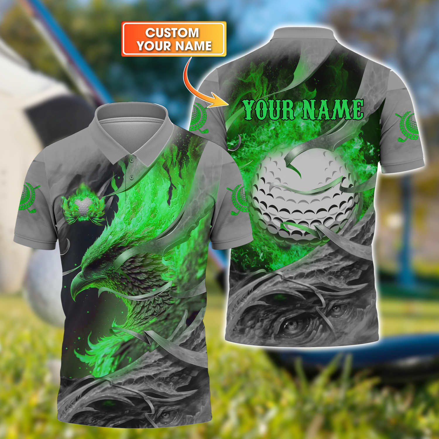 Green Phoenix Custom Golf Polo ShirtGolf Apparel, Golf Gift For Men