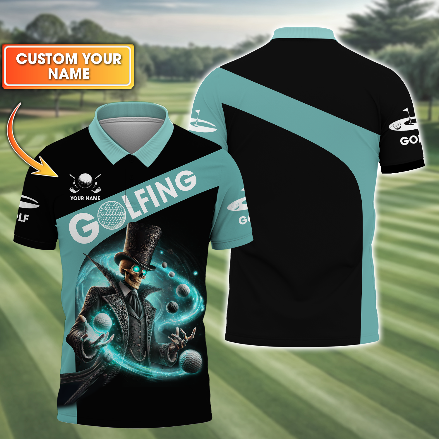 Skeleton Golf Custom Men's Golf Polo ShirtGolfing Apparel, Skull Golf Shirt, Gift For Golfers