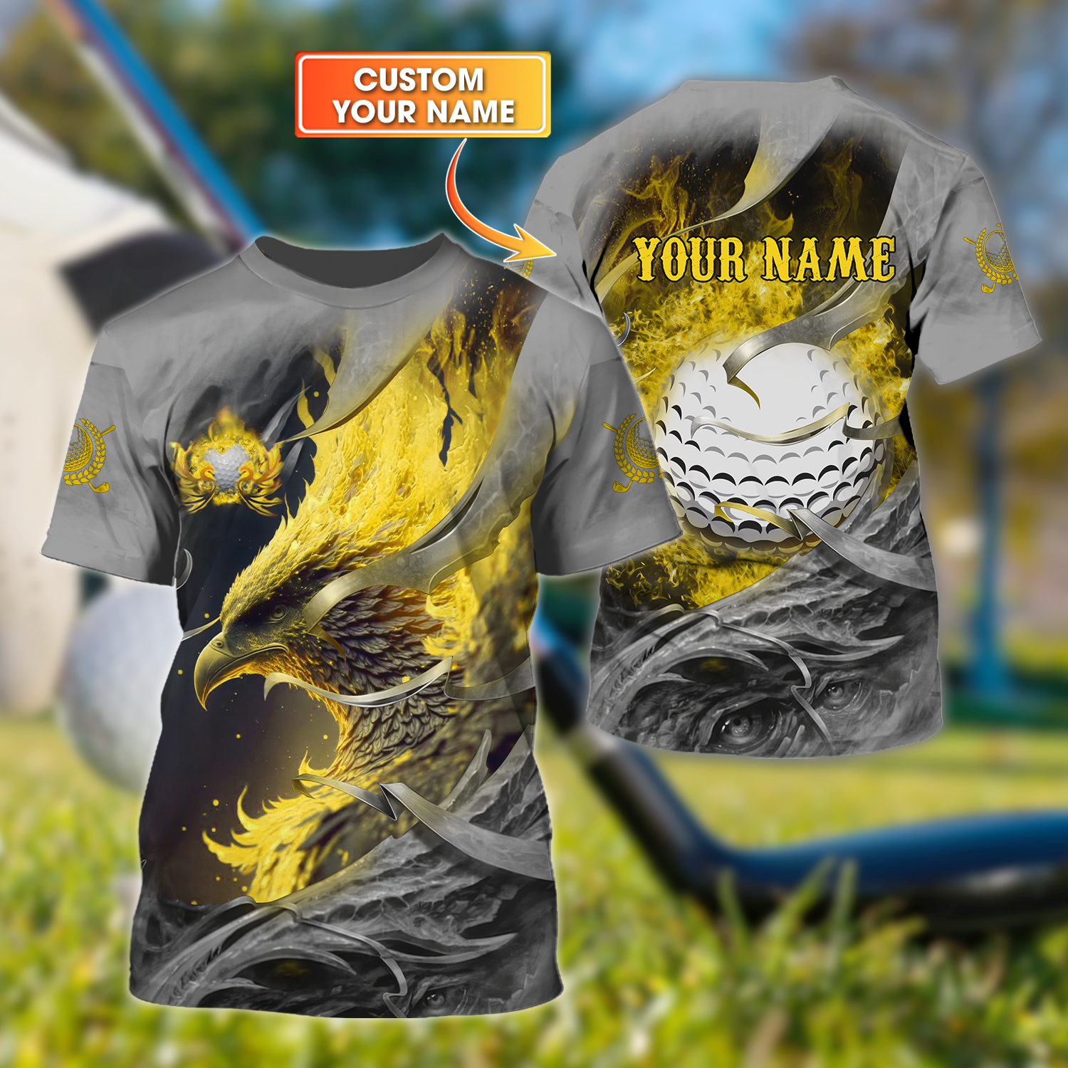 Golden Phoenix Custom Golf Polo ShirtGolf Apparel, Golf Gift For Men