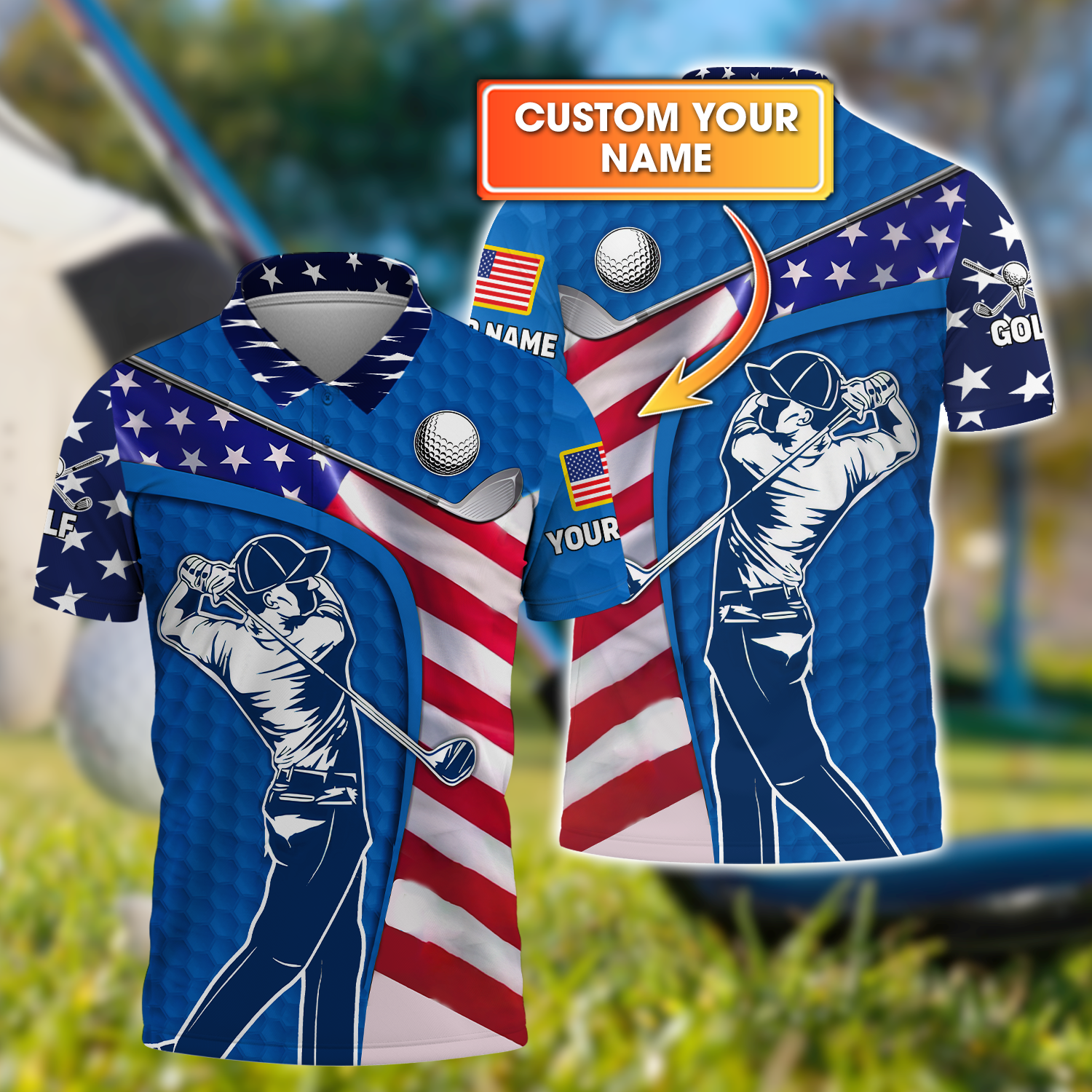 Blue Custom Men's Golf Polo ShirtGolfing Apparel, Mens Golf Gift