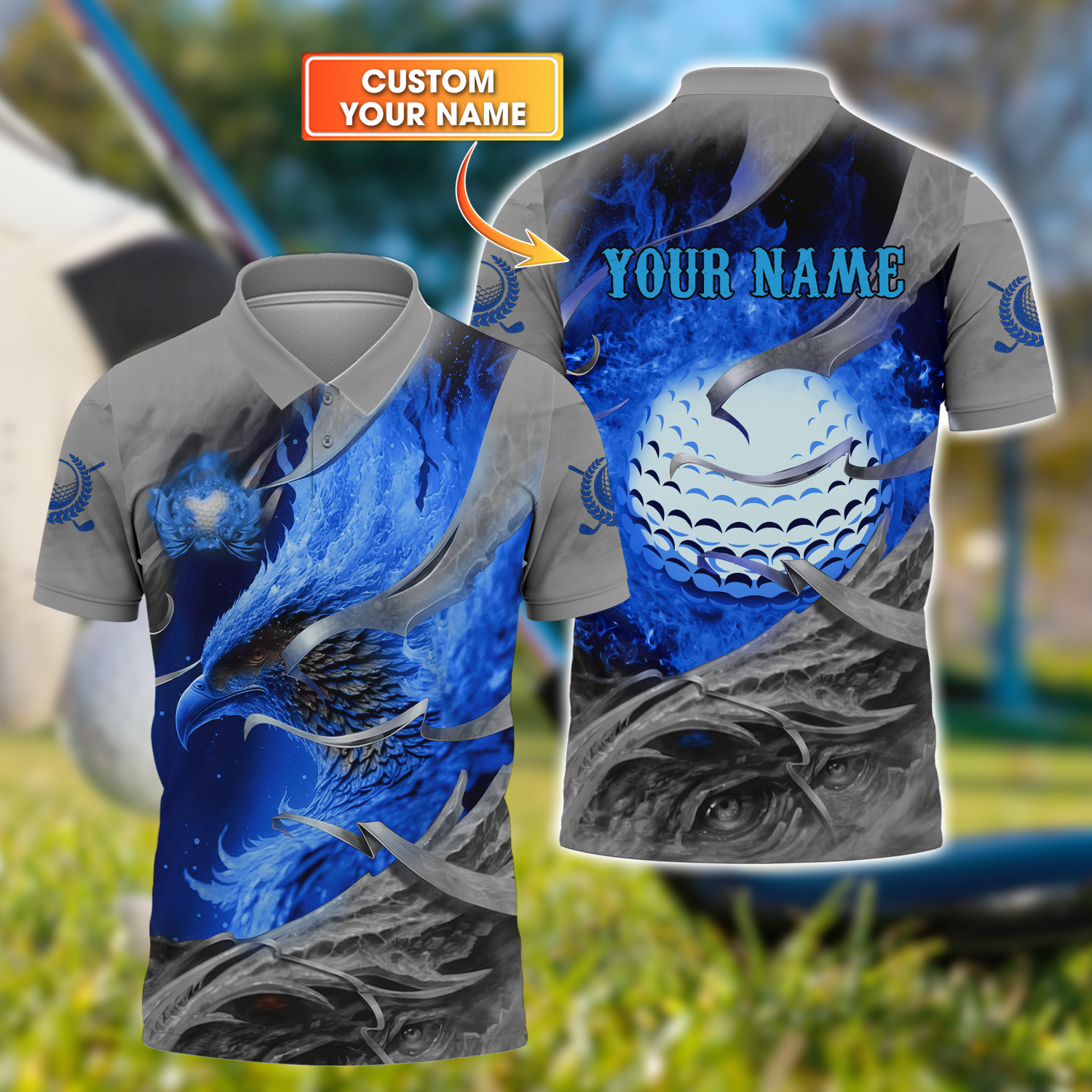 Blue Phoenix Custom Golf Polo ShirtGolf Apparel, Golf Gift For Men