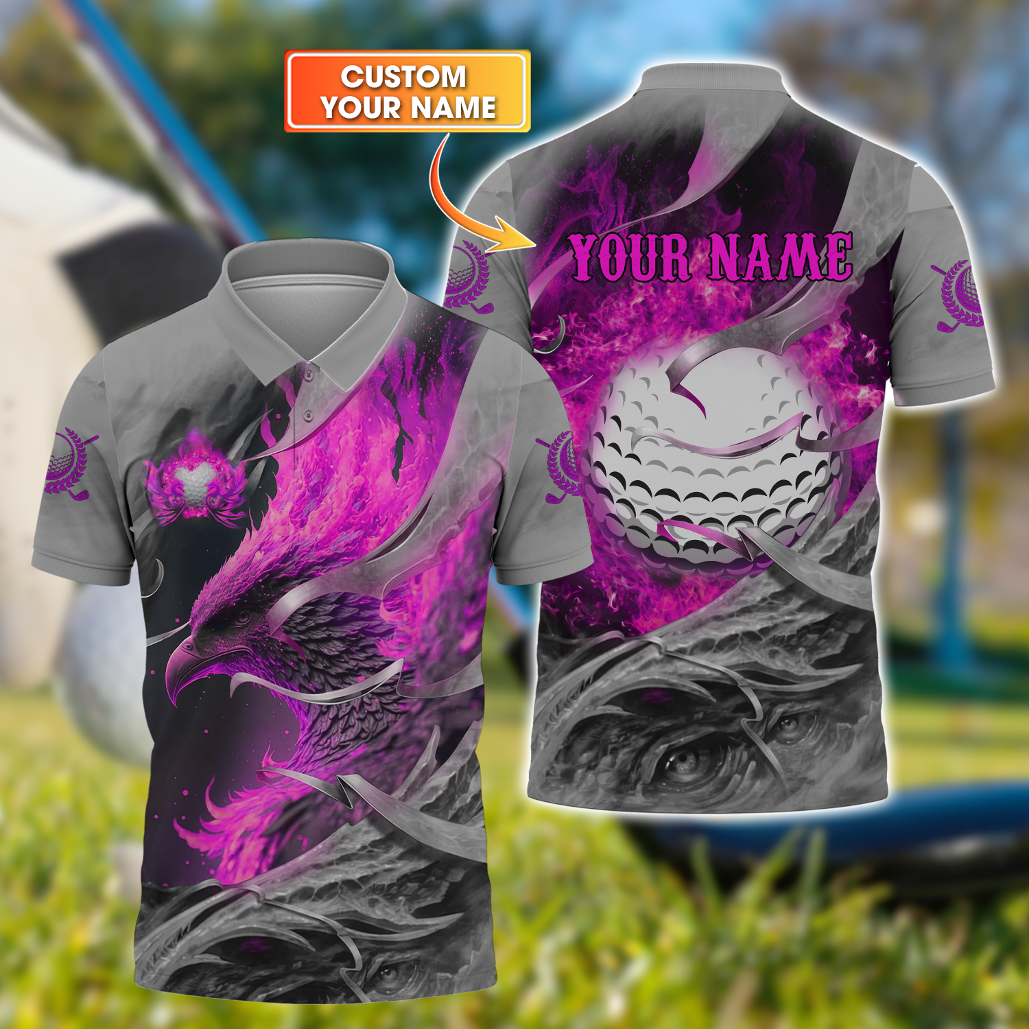 Pink Phoenix Custom Golf Polo ShirtGolf Apparel, Golf Gift For Men