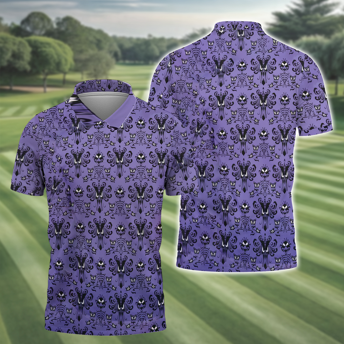 Haunted Mansion Hitchhiking Ghosts Men's Golf Polo Shirt, Golfing Apparel, Mens Golf Gift