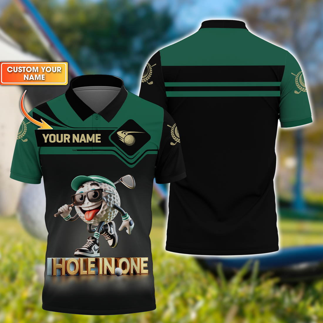 Hole In One Funny Golf Ball, Custom Men's Golf Polo ShirtGolfing Apparel, Funny Golf Shirt, Gift For Golfers