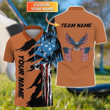 Skull US Flag Orange Custom Men's Golf Polo ShirtGolfing Apparel, Mens Golf Gift