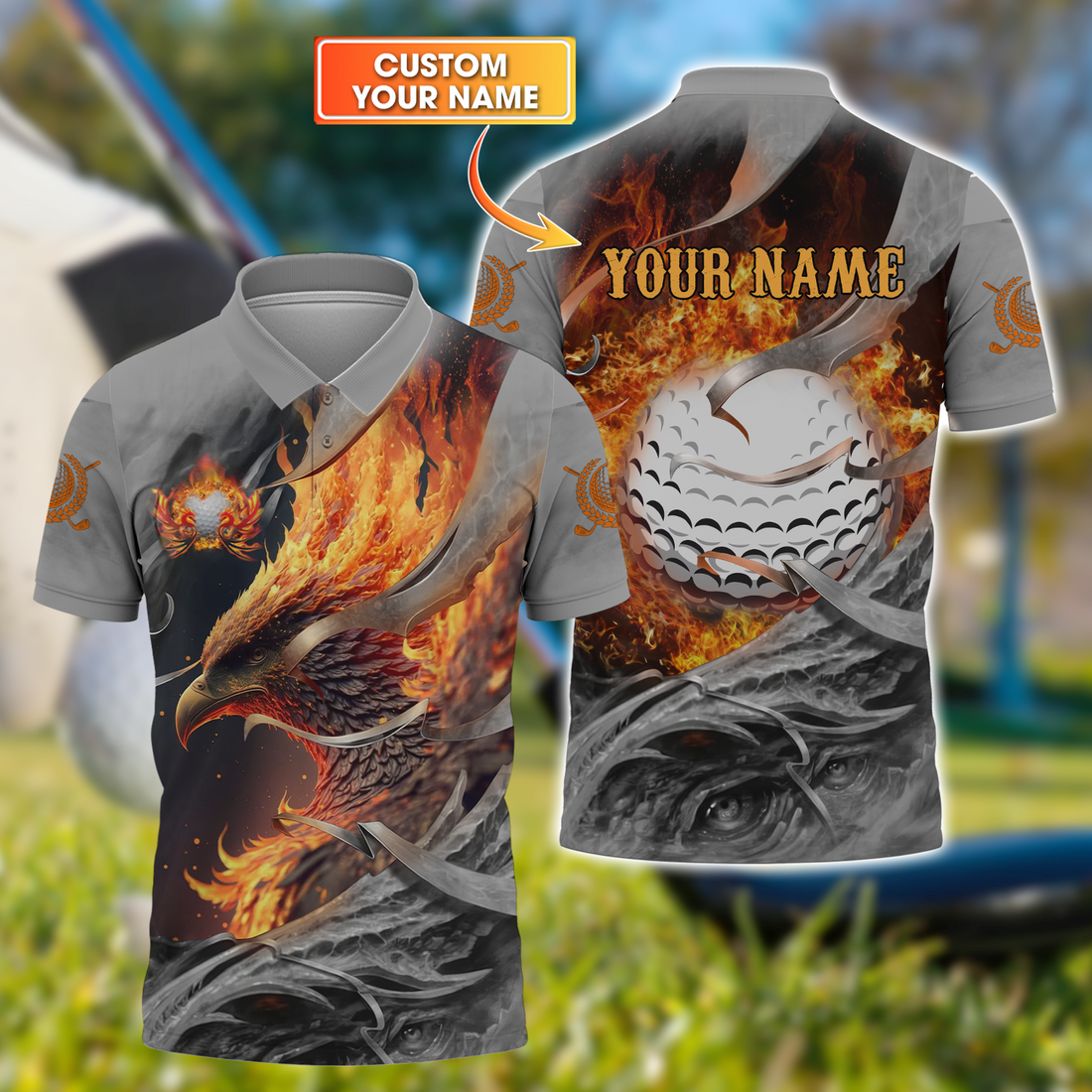 Fire Phoenix Custom Golf Polo ShirtGolf Apparel, Golf Gift For Men