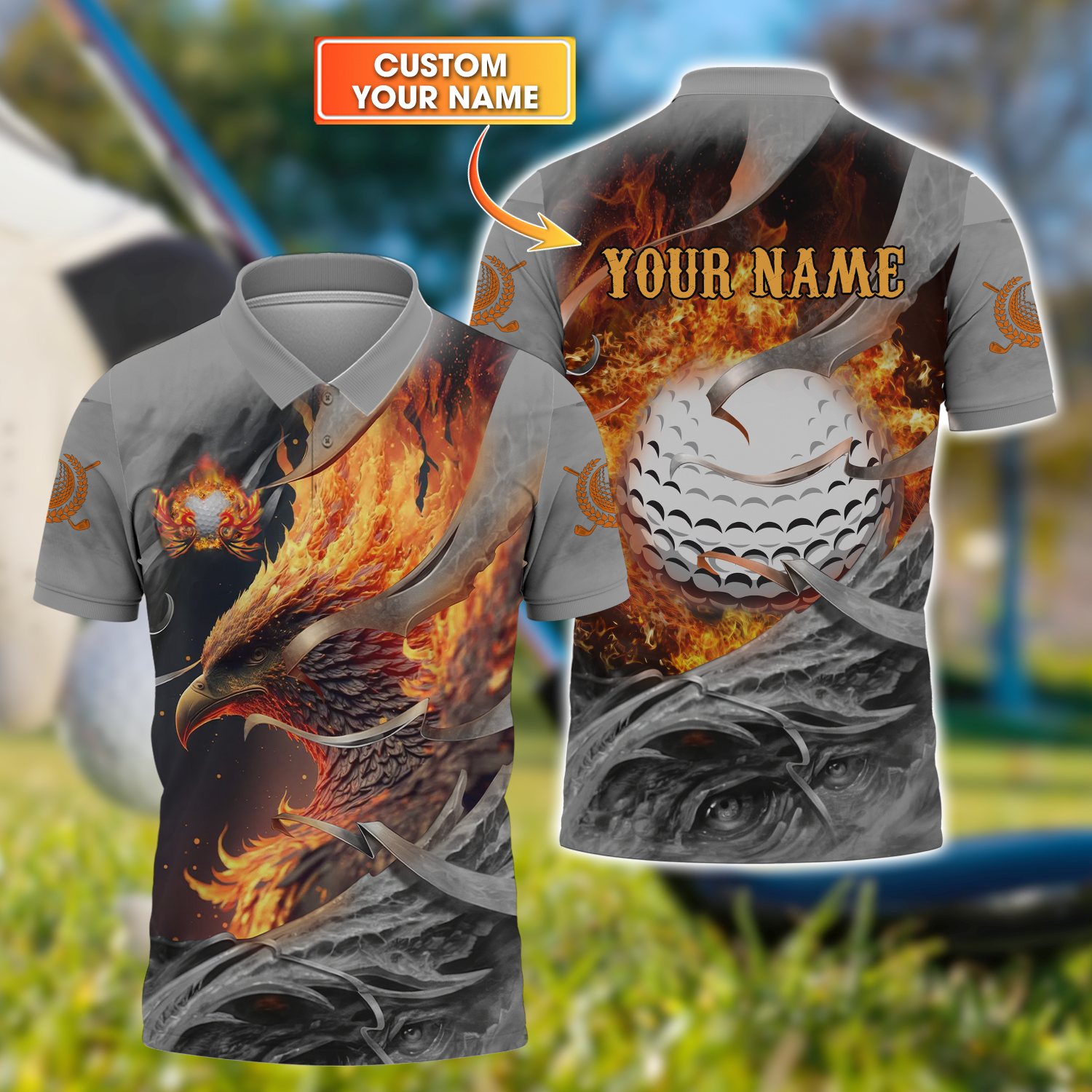 Fire Phoenix Custom Golf Polo ShirtGolf Apparel, Golf Gift For Men