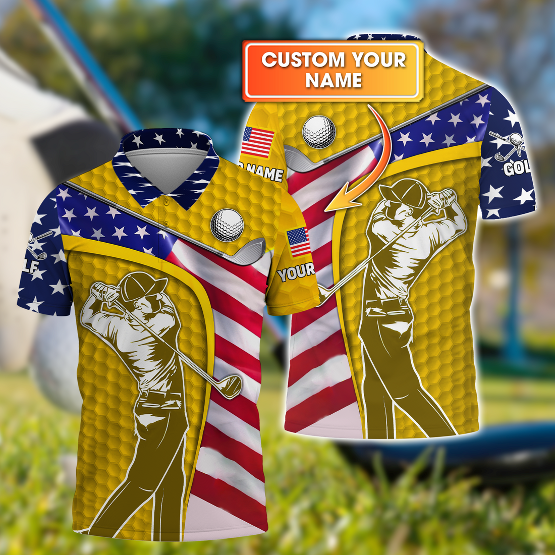 Yellow Custom Men's Golf Polo ShirtGolfing Apparel, Mens Golf Gift