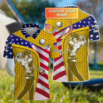 Yellow Custom Men's Golf Polo ShirtGolfing Apparel, Mens Golf Gift
