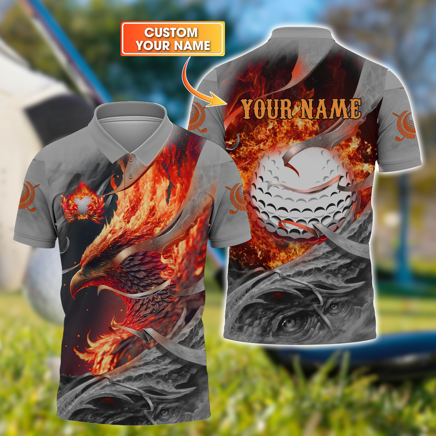 Red Phoenix Custom Golf Polo ShirtGolf Apparel, Golf Gift For Men