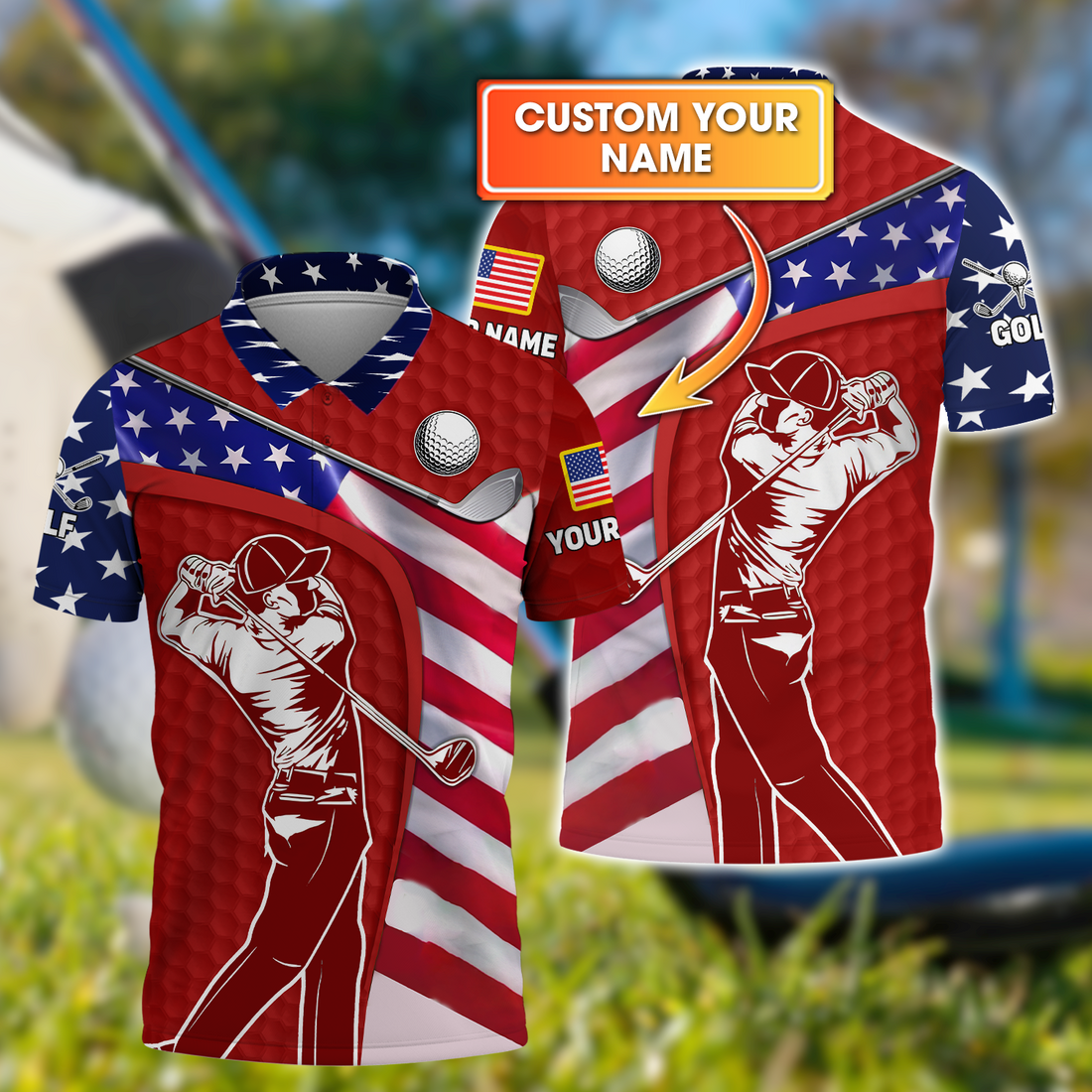 Red Custom Men's Golf Polo ShirtGolfing Apparel, Mens Golf Gift