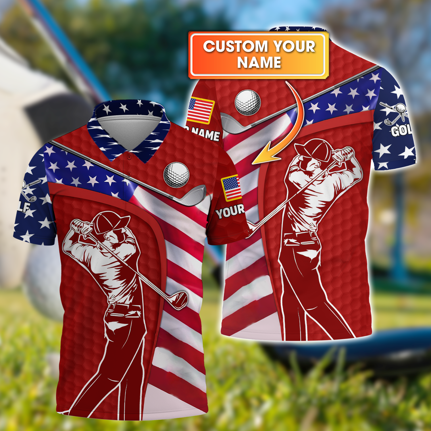 Red Custom Men's Golf Polo ShirtGolfing Apparel, Mens Golf Gift