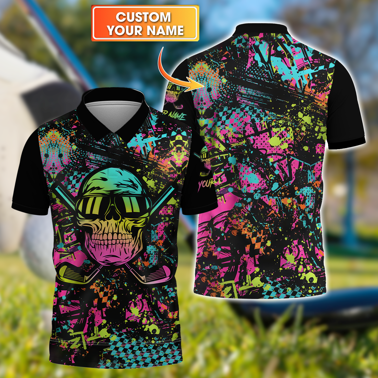Skull Graffiti Custom Men's Golf Polo Shirtolfing Apparel, Mens Golf Gift
