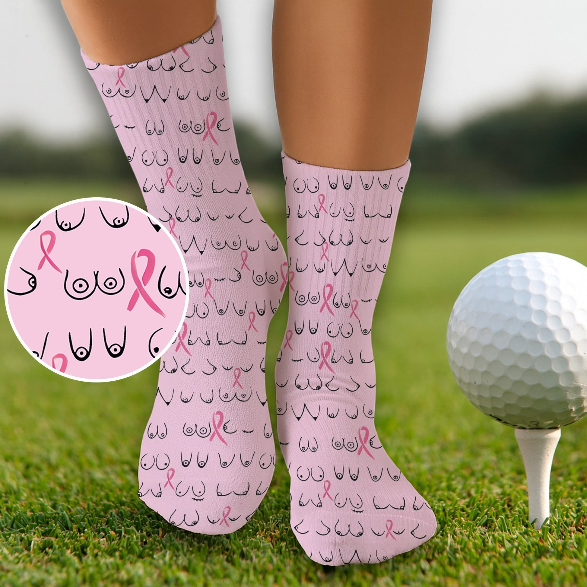 Funny Pink Men's Golf Shirt With Socks Free, Breast Cancer Awareness Gift